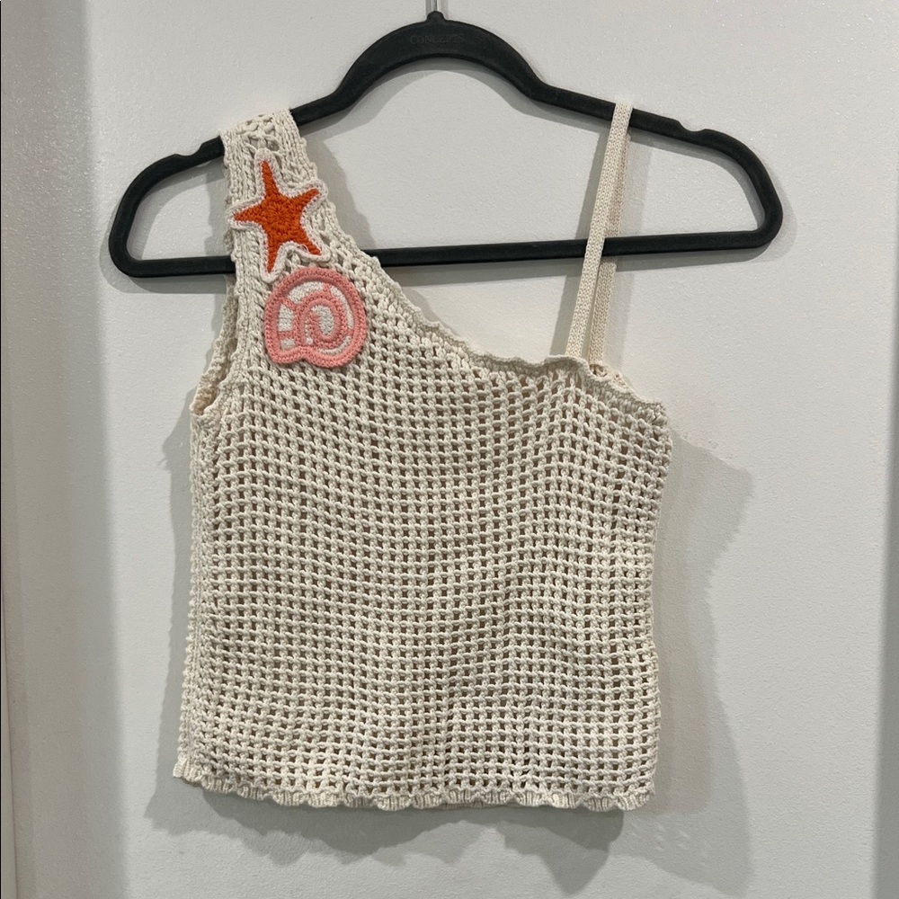 Zara Cream Crochet One-Shoulder Top with Star Detail size 13-14